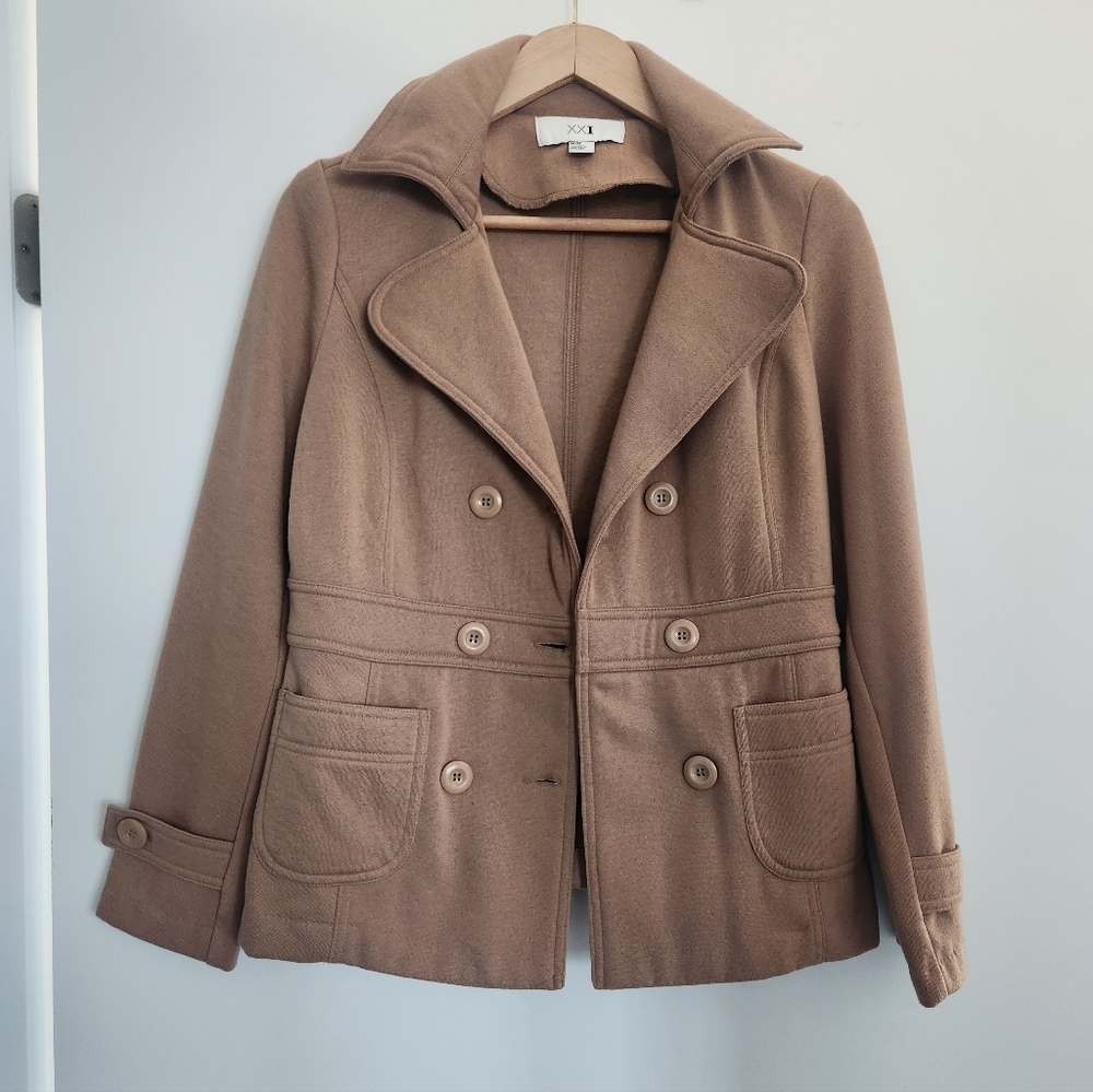 NWOT Forever 21 Tan Camel Double-Breasted Pea Coat